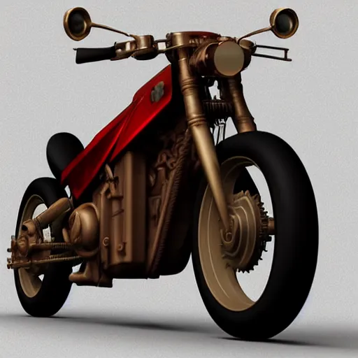 Image similar to akira motorcycle 3 d model, steampunk, 3 d cg, digital art, soft light