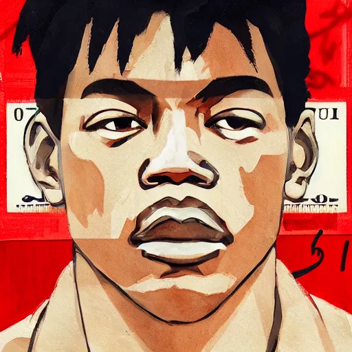 Image similar to joe louis on dollar bill by basquiat, trending pixiv fanbox, acrylic palette knife, style of makoto shinkai takashi takeuchi yoshiyuki sadamoto, fantasy character portrait, ultra realistic vfx, intricate details, artifacts, highly detailed,, highly detailed, cinematic lighting, unreal