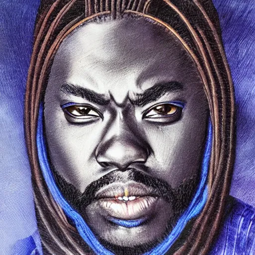 Image similar to oscar ukonu, beautiful samurai made with blue african ball point pen