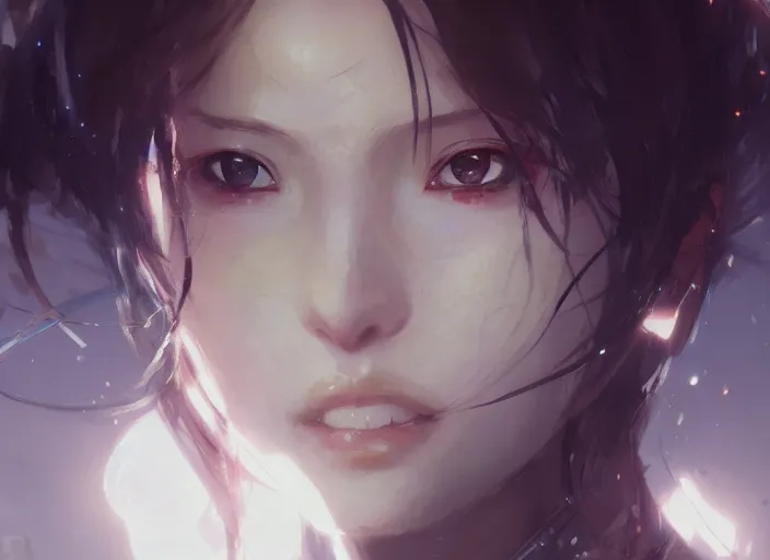 Image similar to closeup of anime girl, smiling, intricate, sharp focus, lens flare, bloom, illustration, highly detailed, digital painting, concept art, matte, art by ruan jia and wlop and greg rutkowski