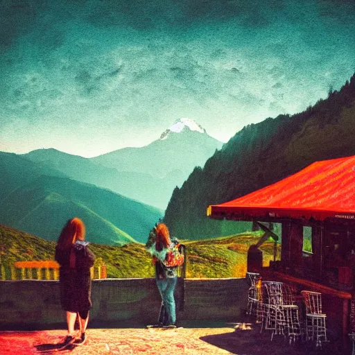 Prompt: mountain cafe, cinematic, photography, surreal, impressionist