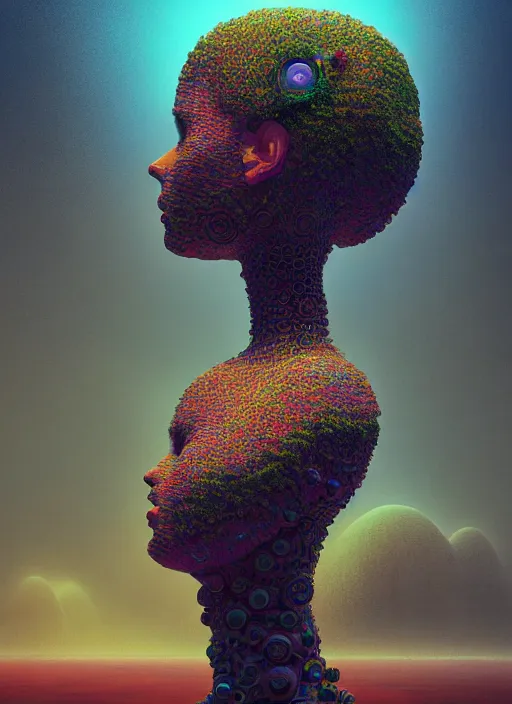 Prompt: highly detailed surreal surreal vfx portrait of a landscape of recursive speakers forming a 3 d head. polyphonic ecstacy, vibrant vibrations, pulse projections, sonic love power, ornate, hyperrealistic, octane render, chiaroscuro, inspired by alan lee, android jones, beeple, rhads, shaun tan, frostbite 3 rendered