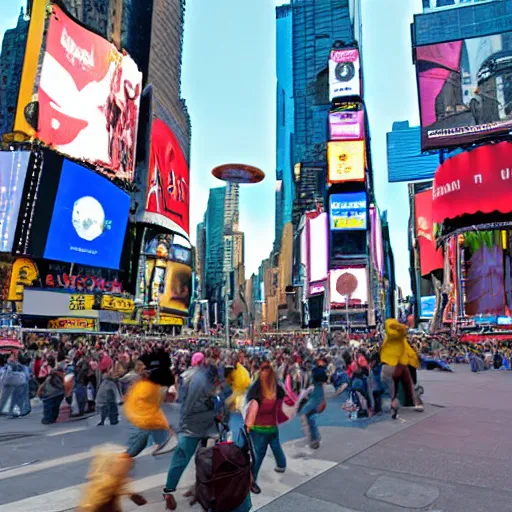 Image similar to Pixar Flying saucer abducting people in times square