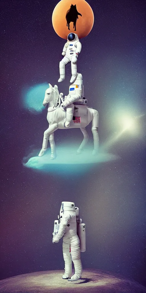 Prompt: a horse in shape of astronaut sit on an astronaut in shape of horse, studio light, surrealism, by beeple, hasselblad photo, 8 k resolution