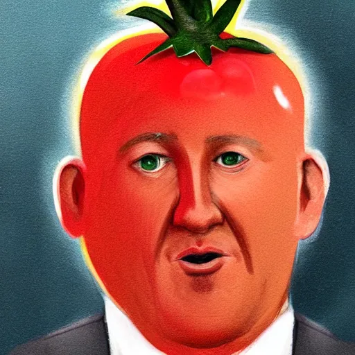 Image similar to barnaby joyce's head as a tomato, concept art