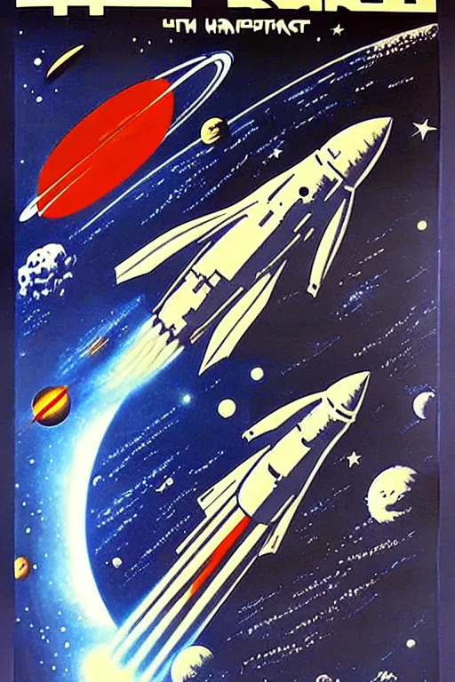 Image similar to space, spaceship, ussr poster, art by grewski