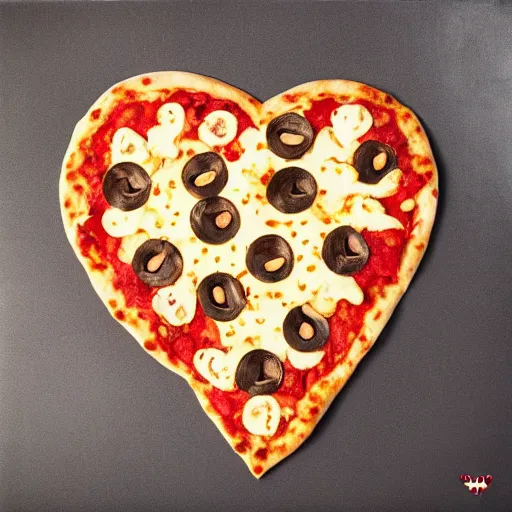 Image similar to heart pizza with bones on it. hyperdetailed photorealism