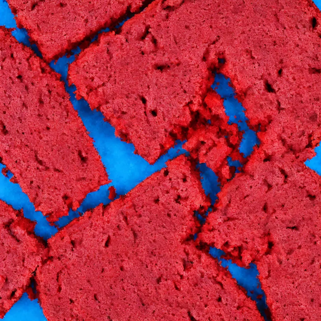 Image similar to top-down view of red cake on top of a blue surface, 8k, high detail, photorealistic, proper shading