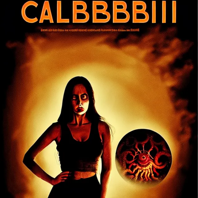 Prompt: calbiri eldritch horror, movie poster titled calbiri, horror movie, eldritch