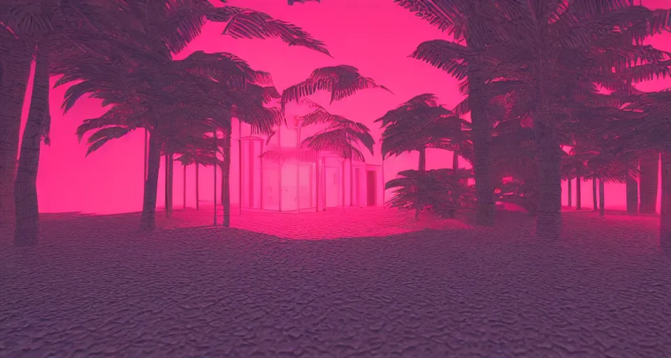 Image similar to 80s vaporwave outrun 3d Render of red deep sea forest, liminal space retro, grainy, noisy