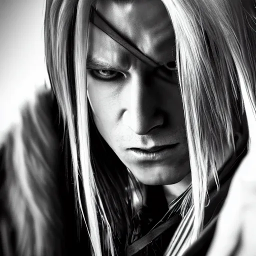 Image similar to A photo of sephiroth, award winning photography, 50 mm, perfect faces.