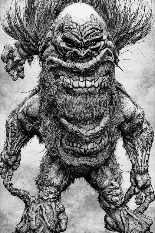 Image similar to hunched troll, highly detailed, digital art, sharp focus, trending on art station, kentaro miura manga art style