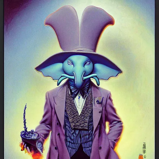 Image similar to Lofi formal portrait og Ganesh, Ghibli style by Yoshitaka Amano and Wayne Barlowe and Ed Binkley and The Madhatter