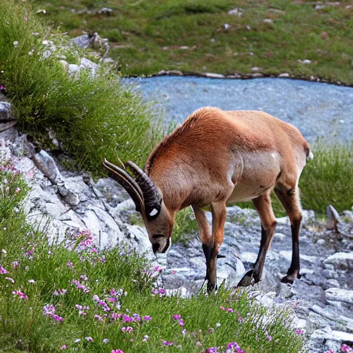Image similar to ibex eating edelweiss on a mountain lake