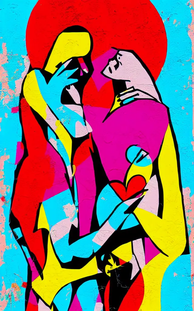 Image similar to colorful love caligraphic poster street art style by el seed, yazan halwani,