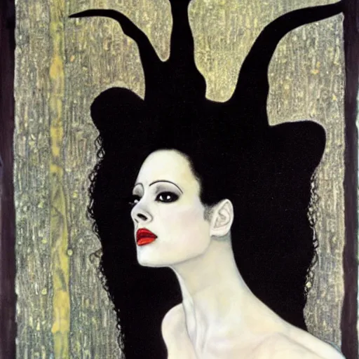 Image similar to bride of frankenstein influenced by gustav klimt.