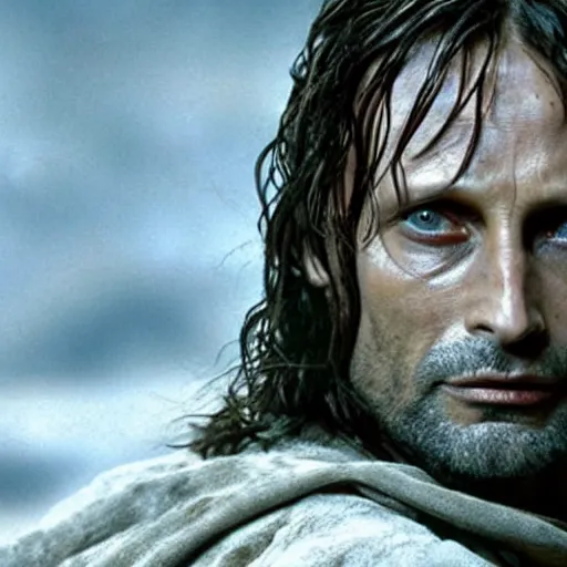 Image similar to mads mikkelsen as aragorn in lord of the rings