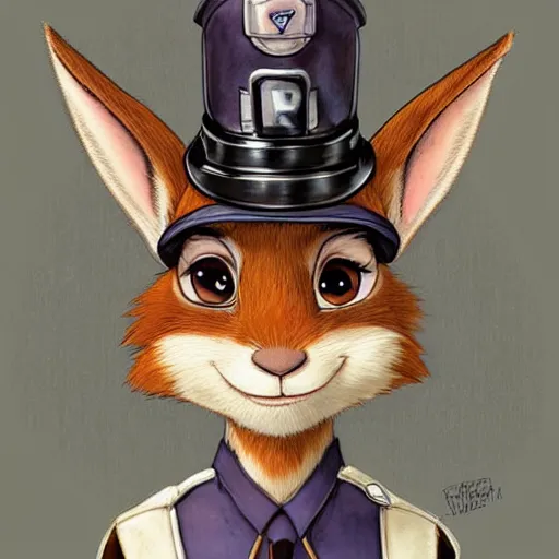 Image similar to cute rabbit wearing steampunk police suits, judy from zootopia, character, closeup headshot, sketch portrait by jean - baptiste monge