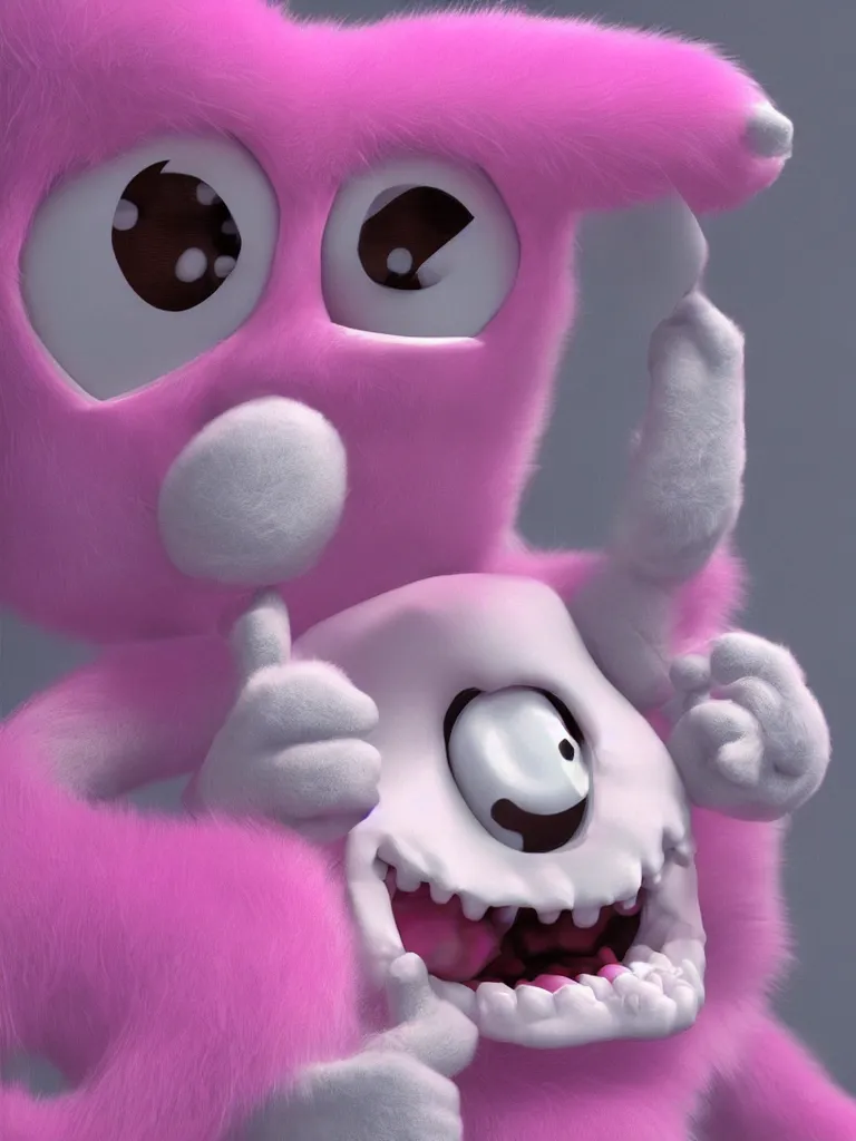 Image similar to “realistic pinkie the ghost from pac man rendered in 3d, fuzzy, furry, pixar, ultradetailed, octane render, epic”