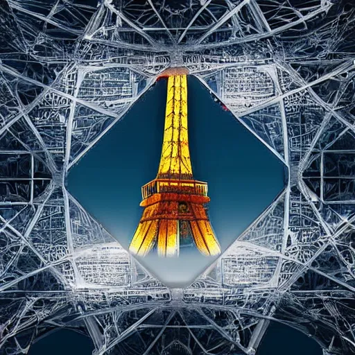 Prompt: A beautiful intricate 8K award-winning cinematic movie photograph of the future Eiffel Tower completely hidden by signs of corporate logos in the year 2043, by Bruno Delbonnel