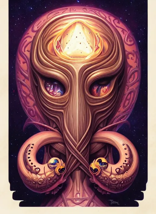 Prompt: cosmic lovecraft random wood symbol portrait, pixar style, by tristan eaton stanley artgerm and tom bagshaw.