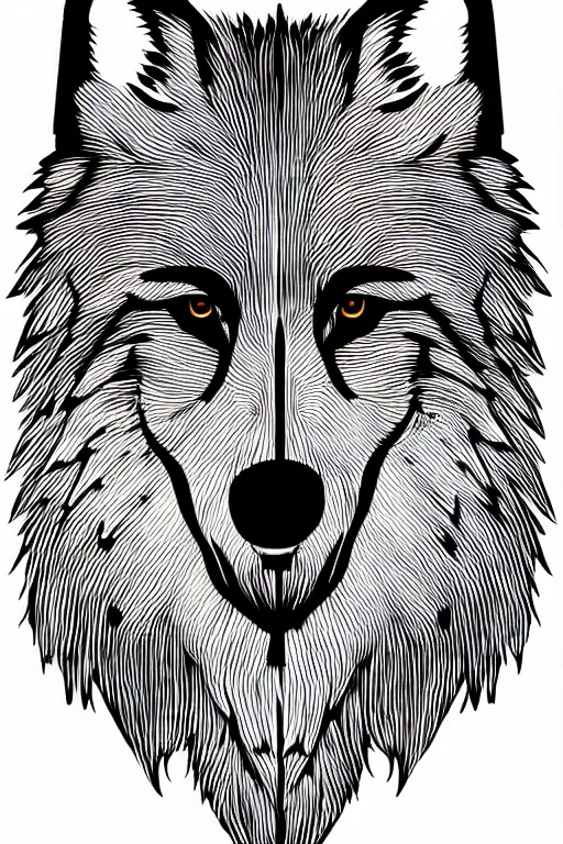 Image similar to Psychotic crisis portrait of a wolf head. very detailed, simple lines, lineart