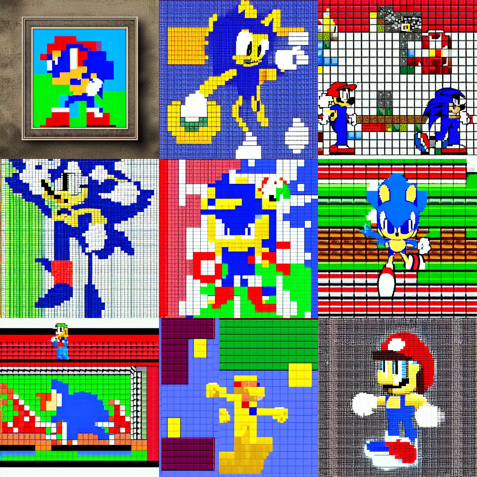 Prompt: a mix of sonic and mario pixel art