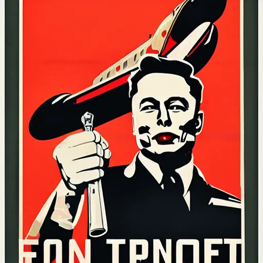 Prompt: war propaganda poster with elon musk 1 9 4 0 s style