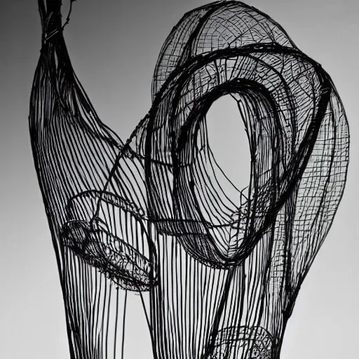 Image similar to a wire sculpture, award winning black and white photography