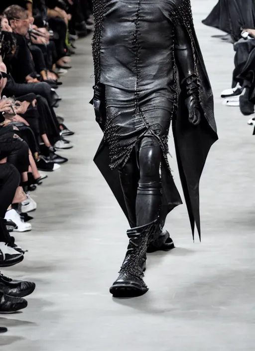 Image similar to hyperrealistic and heavy detailed rick owens avant garde runway show of batman, leica sl 2 5 0 mm, vivid color, high quality, high textured, real life