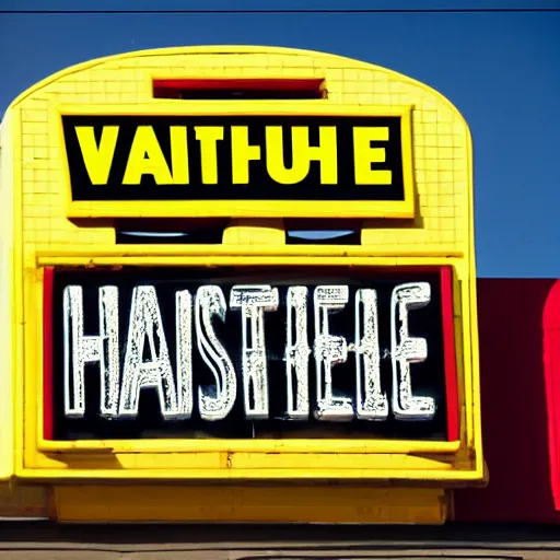 Prompt: waffle house sign, funny jumbled letters