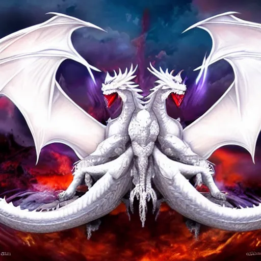 three headed blue eyes white dragon