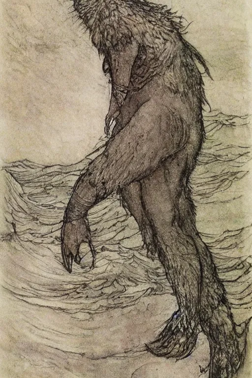 Prompt: fully clothed selkie by arthur rackham