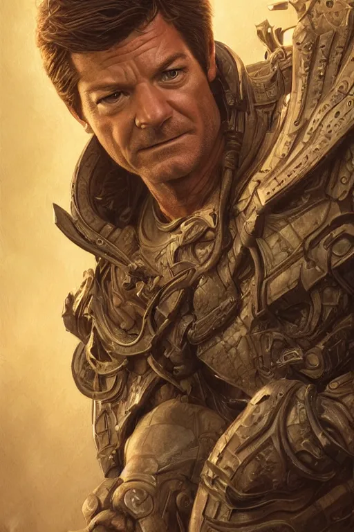 Image similar to muscled Jason Bateman as a ruggedly handsome hero, intricate, elegant, highly detailed, centered, digital painting, artstation, concept art, smooth, sharp focus, illustration, art by artgerm and donato giancola and Joseph Christian Leyendecker, Ross Tran, WLOP