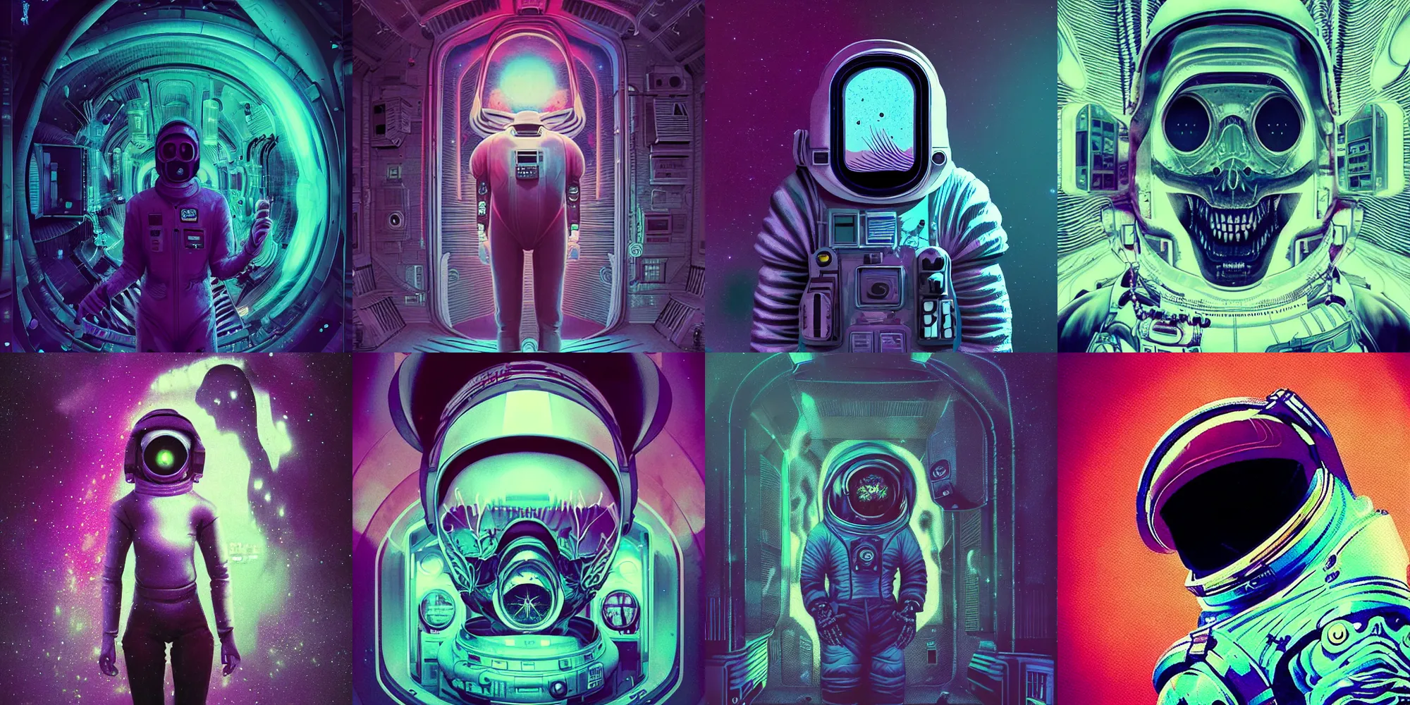 Image similar to beautiful dark astronaut, horror poster 9 0 s, cosmic horror, abstract, ghostly, arcade, duotone, poltergeist, lets get weird, intricate, elegant, highly detailed, smooth, sharp focus, unreal engine 5, raytracing, art by beeple and mike winkelmann, ultraviolet colors,