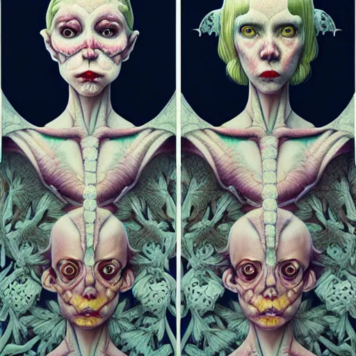 Image similar to creepy twins:: by Martine Johanna and Simon Stålenhag and Chie Yoshii and Casey Weldon and Guillermo del toro :: ornate, dynamic, particulate, intricate, elegant, highly detailed, centered, artstation, smooth, sharp focus, octane render, 3d