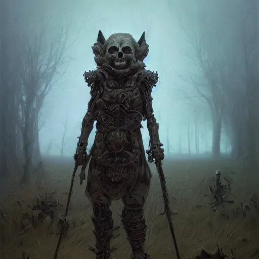 Image similar to bones and skull armor made of bones, anthropomorphic shiba inu, face, stuning 3 d render, masterpiece, glowing black aura, foggy dark graveyard, by donato giancola and greg rutkowski and wayne barlow and zdzisław beksinski, realistic face