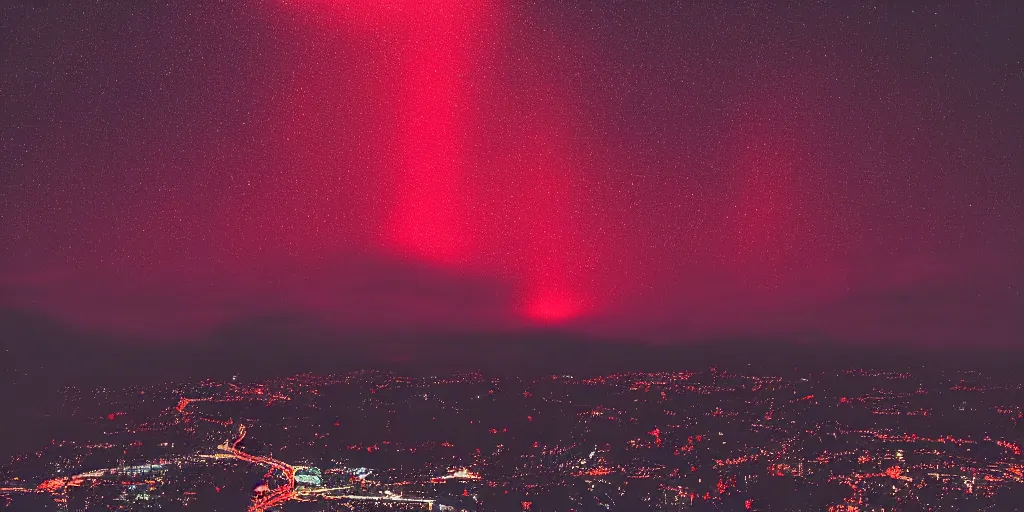 Image similar to red sprites in the atmosphere, night, photo