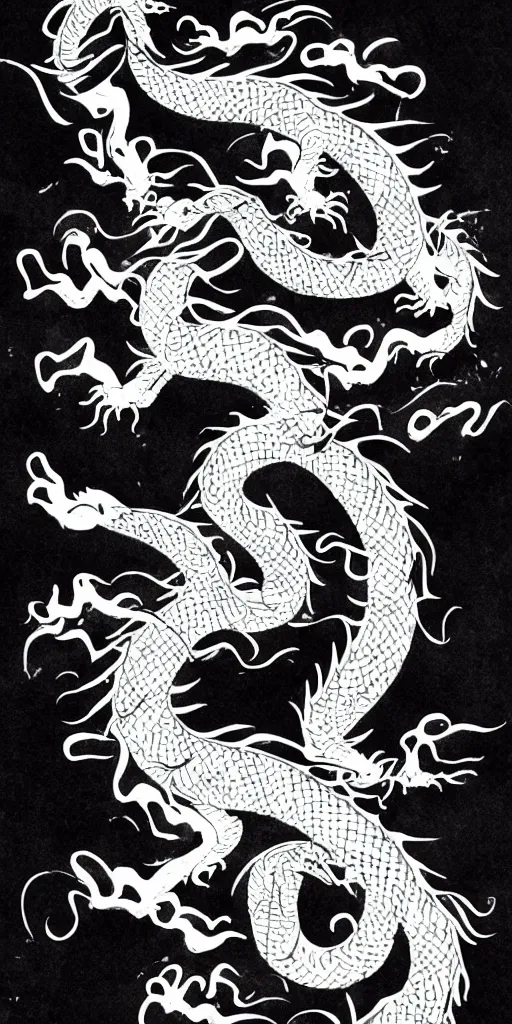 Image similar to high quality big chinese dragon ink stroke, black and white, brush, drops, splash