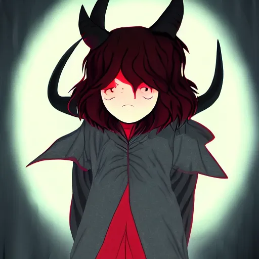 Image similar to Demon boy, yokai, vantablack cloak, red eyes, electrified hair, upturned hair, digital art, trending on Artstation