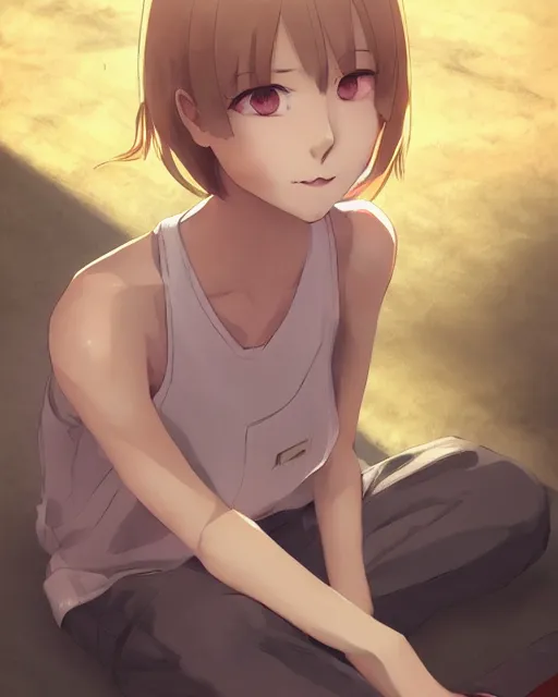 anime visual of a girl with short hair, dark atmosph