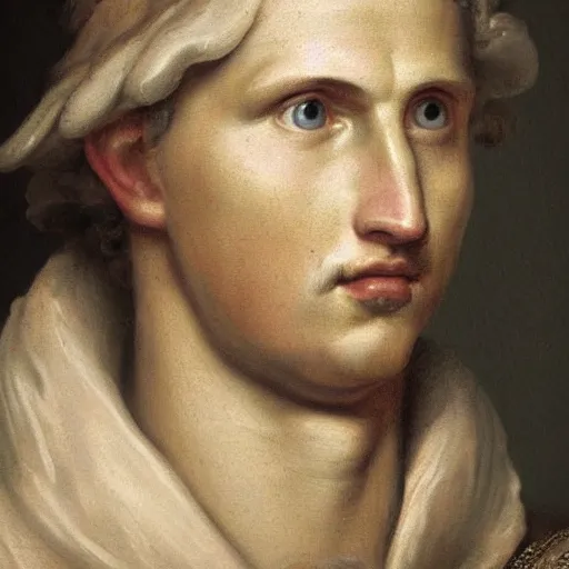 Image similar to A 17th century Baroque Painting of Augustus, portrait of Augustus, grainy, realistic, very realistic, hyperrealistic, highly detailed, very detailed, extremely detailed, very neat, very epic, very cool, detailed, trending on artstation