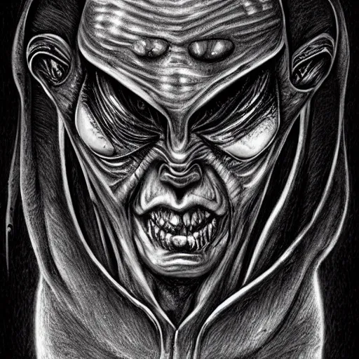 Prompt: surrealism grunge cartoon portrait sketch of Alien from Giger, by michael karcz, loony toons style, freddy krueger style, horror theme, detailed, elegant, intricate