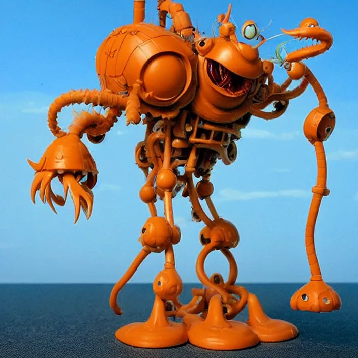 Image similar to A Lovecraftian giant mechanized adorable miniature creatures from Studio Ghibli Howl's sunbath on the beach tower (2004) as a 1980's Kenner style action figure, , full body, 4k, highly detailed. award winning sci-fi. look at all that detail!