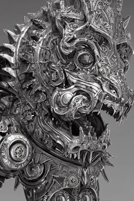 Prompt: A biomech ornate wolf made of engraved full plate armor and gears, Macro shot by Justin Gerard, unreal engine, physically based rendering