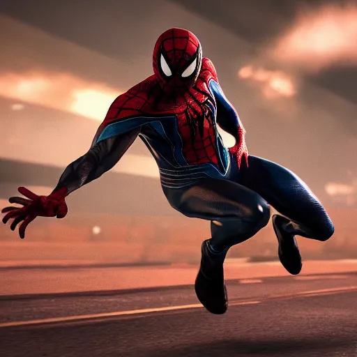 Image similar to a single venom and spider - man hybrid, dslr, cinematic, volumetric lighting, 8 k resolution, photorealistic