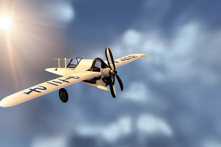 Image similar to still photo of the wright brothers flying airplane for the first time, highly detailed, photorealistic shot, bright studio setting, studio lighting, crisp quality and light reflections, unreal engine 5 quality render