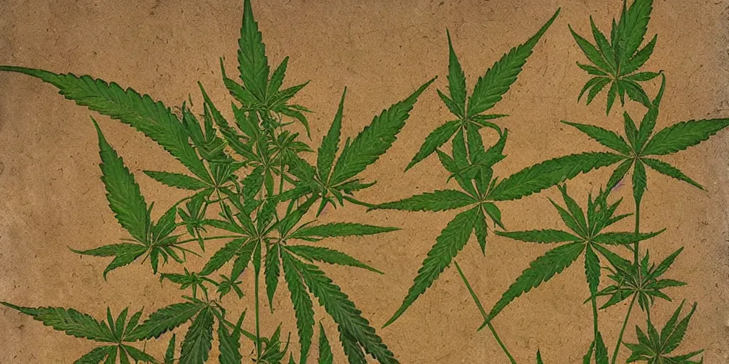 Image similar to Cannabis, ancient painting style