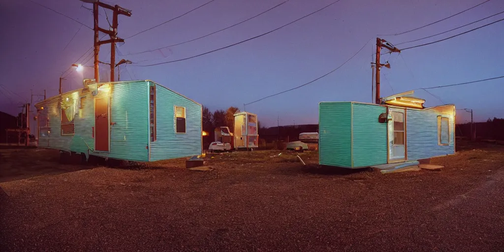 Prompt: detailed color analog medium format scene from john waters movie, polaroid photo of trailerpark, rim light, shot at night with studio lights, high production value, intricate details, 8 k resolution, hyperrealistic, hdr, photorealistic, high definition, tehnicolor, award - winning photography, masterpiece, amazing colors,