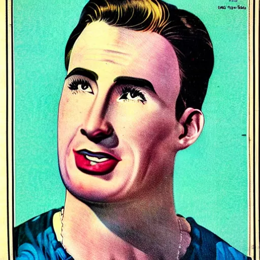 Image similar to “Chris Evans portrait, color vintage magazine illustration 1950”